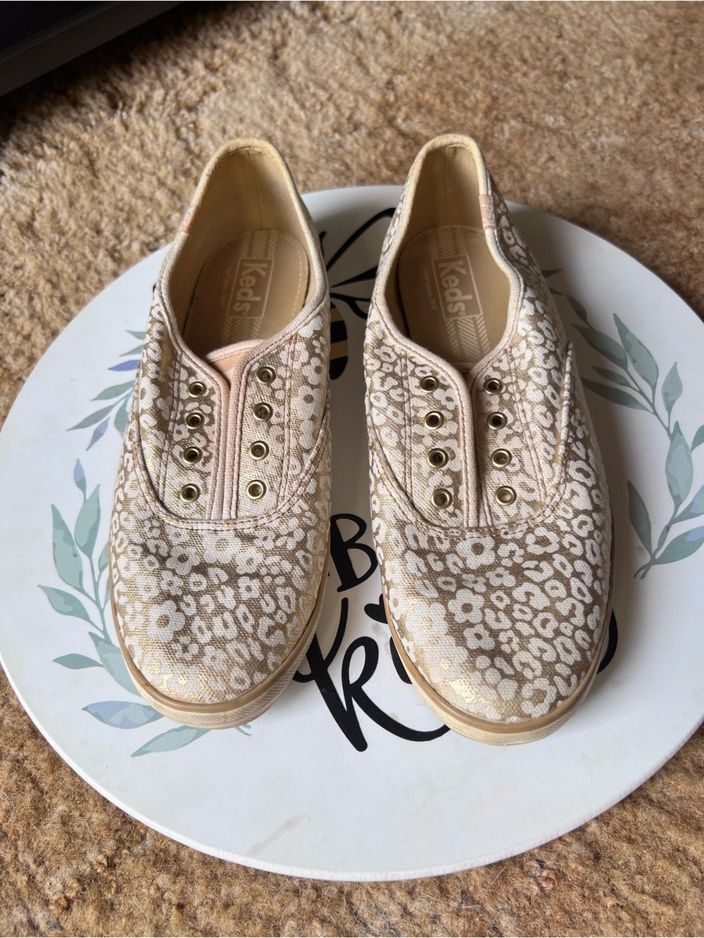 Keds Champion Laceless Metallic Floral Sneakers size 8.